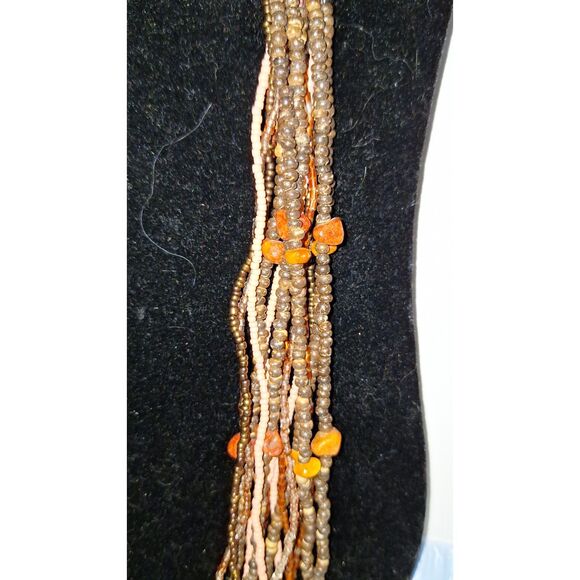 Artisan Lush Tribal Beaded Necklace Stone Chip Layered Organic Chunky VTG 90's - Picture 2 of 9